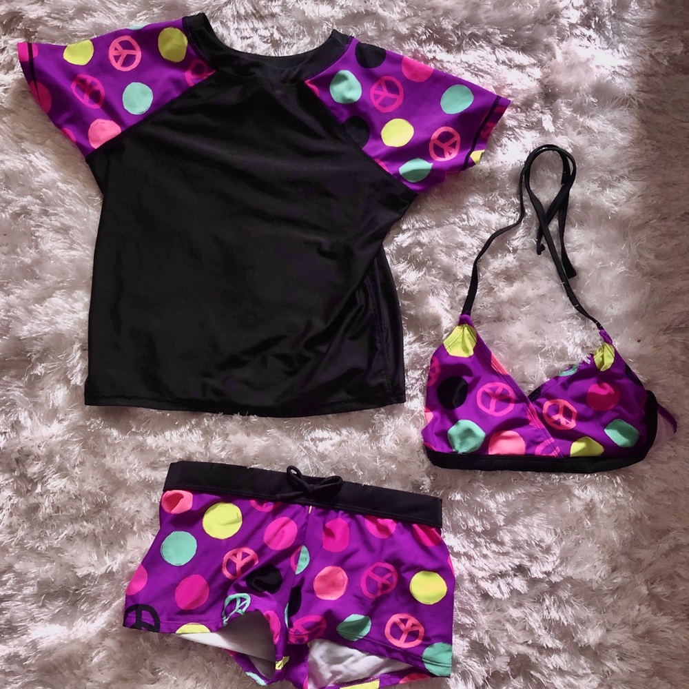 3 Piece Swim Set Swim Shirt Bikini Shorts Kids